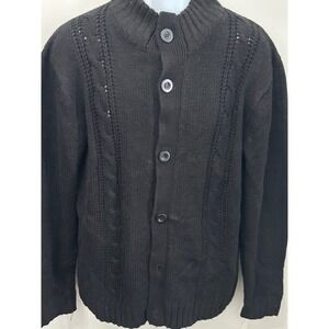 True Rock Chunky Sweater Cable Knit Cardigan Black Button Up Size XL